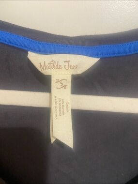 Matilda Jane Navy and White Striped Tee with Bright Blue Trim